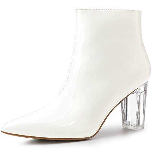 Allegra K Women's Clear Heel Pointed Toe Chunky Heels Ankle Boots white Size: 7 UK