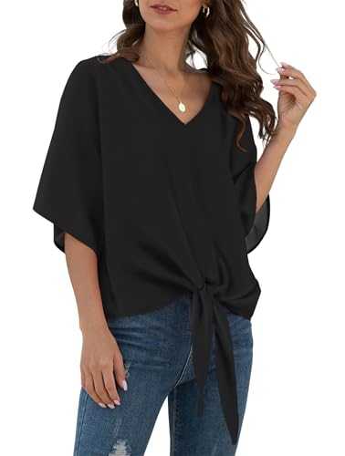 Summer Blouses for Women V Neck Casual Elegant 3/4 Batwing Sleeve Tops Shirts for Women UK S-XXL