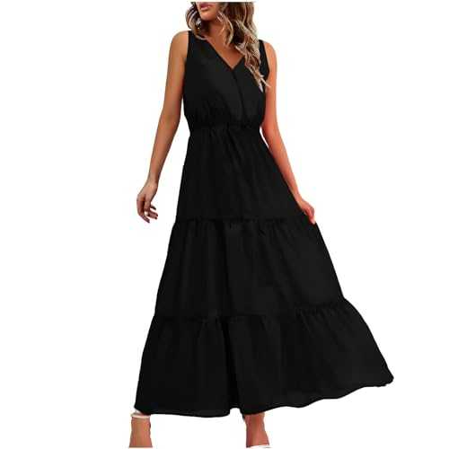 Women Sleeveless Maxi Dress Clearance Women Dresses Casual Plus Size Bohemian Short Sleeve Floral Long Maxi Summer Beach Swing Dress Summer Maxi Dresses for Women UK Halter Loose Beach Dresses