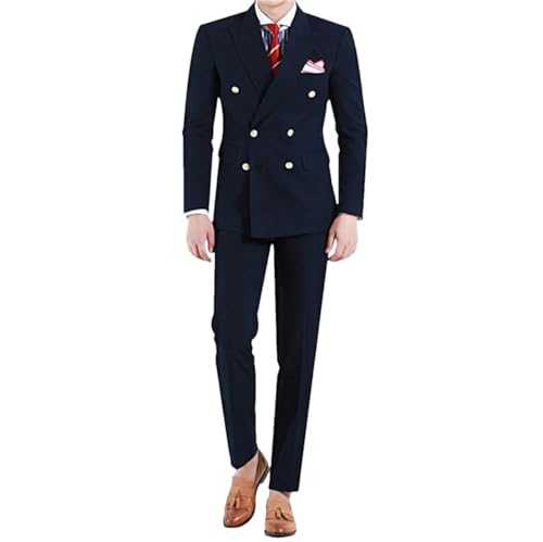 2 Piece Suits Men Fashion Peak Lapel Double Breasted Suit Slim Fit Formal Casual Wedding Tuxedo