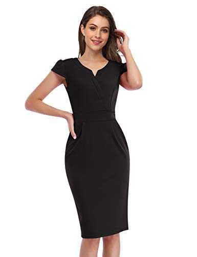KOJOOIN Women's Work Dress V-Neck Business Slim Bodycon Pencil Dress