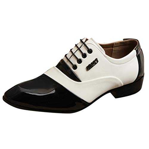 Men's Formal Dress Shoes, Pointed Toe Leather Oxfords Lace Up Smart Wedding Shoes, Mens Two-Tone Casual Business Shoes with A Sleek Upper, Anti-Slip Cosy Patent Loafer, Premium Quality