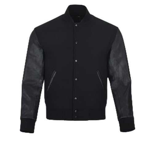 Mens Varsity Jackets with Wool Body and Leather Sleeves, Classic Retro Letterman Motorbike Bomber Stripe Style Varsity Jacket Mens, Wool Body & Leather Sleeves