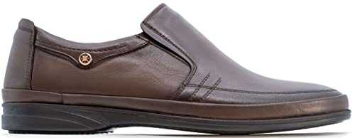 Lusco Elderly Men`s Full Leather Slip on Lightweight Shoes Including Gel Insole for Exceptional Comfort