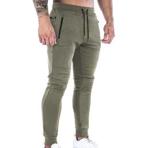 RLEHJN Joggers for Men UK Sale Clearance Causal Slim Fit Running Trousers Tracksuit Jogging Bottoms Zip Pockets Skinny Stretch Sweatpants Gym Joggers Trousers Ideal for Every Day Wear and Sports