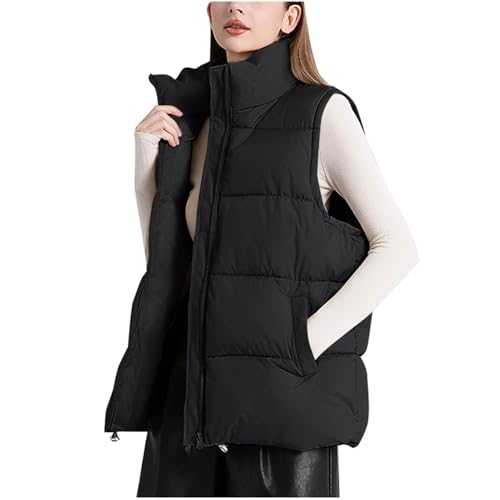 Winter Gilet for Women UK Sleeveless Puffer Jackets Loose Quilted Gilet Thermal Waistcoat Zipper Vest with Pockets Ladies Body Warmer Down Vest Warm Thermal Vest Ladies Sport Jacket Outwear Plus Size