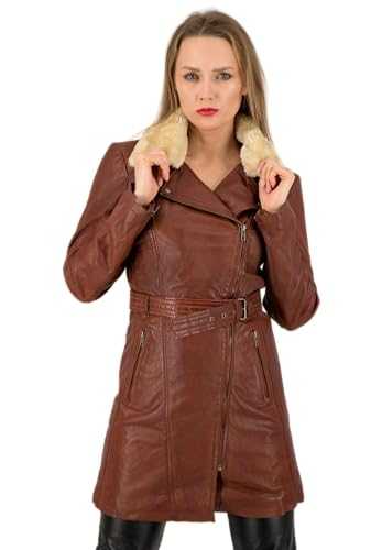 URBAN 5884 Women's Milou Leather, Thigh Length Coat Made of Real Lambskin, Soft-Touch Winter Jacket