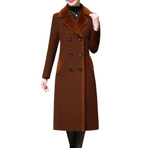 Aprsfn Women's Double-Breasted Notched Lapel Midi Wool Blend Pea Coat Jackets