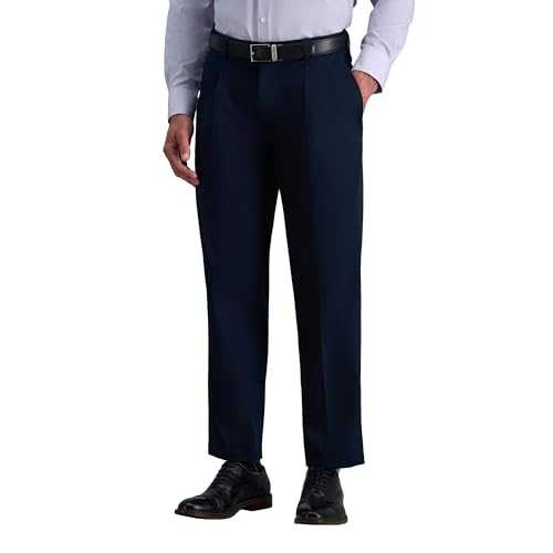 Haggar Men's B&t Premium Non-Iron Trousers, Classic Fit, Flat Front, Expandable Waist, Khaki Casual Pants