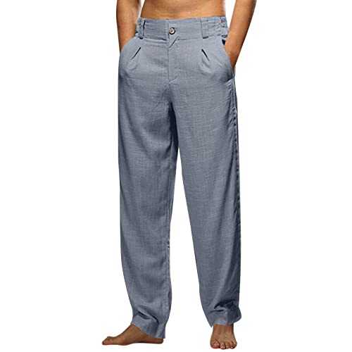 Men Rugby Trousers Long Linen Trousers Straight Trousers Formal Trousers Dress Pants with Elastic Waistband Casual Pants Baggy Suit Trousers Lightweight Breathable Busines Office Trousers