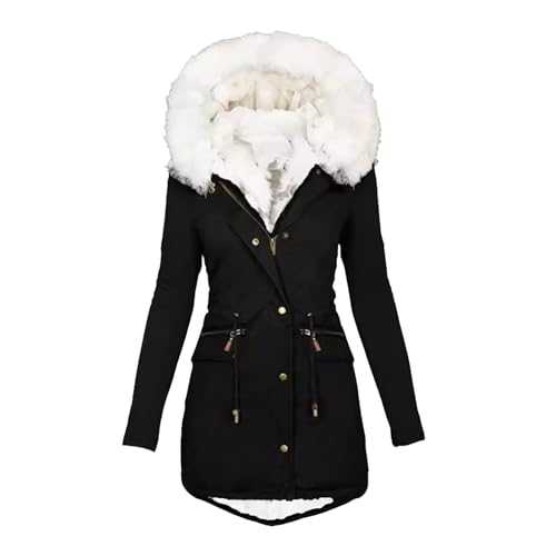 Womens Parka Winter Coats Thick Fleece Lined Warm Hooded Waterproof Jacket Coat Fleece Lined Jacket Ladies Arctic Velvet Warm Outdoor Windbreaker Parka Jackets Zip Up Outerwear With Fuffly Hood Plus