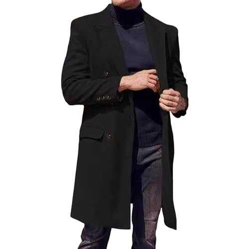 Men's Long Trench Coat Slim Fit Knee Length Trench Coat Windbreaker Double Breasted Full Length Warm Outwear Wool Overcoat Notched Lapel Collar Windbreaker Jacket Windbreaker Winter Long Robe Cardigan