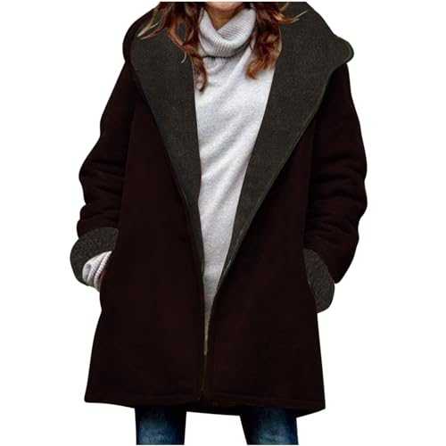 Wyongtao Womens Fleece Jacket with Hood Fluffy Winter Coat Plush Warm Thick Solid Long Sleeve Overcoats Ladies Teddy Bear Coats Cardigans Full Zip Casual Loose Comfy Hoodies Outwear Outerwear UK