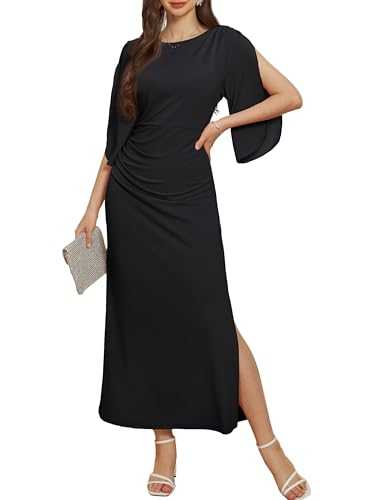 GRACE KARIN Women 3/4 Sleeve Formal Dress Back Cowl Neck Side Slit Cocktail Party Maxi Long Dresses