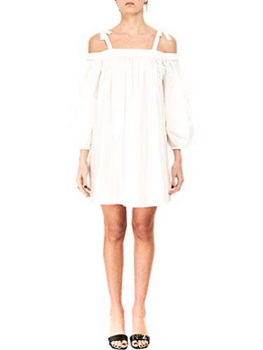 Boutique Moschino Dress, Cotton, Off The Shoulder, Fixed Straps, Long Sleeves Balloon, Flared Bottom - White - 8 (XS)