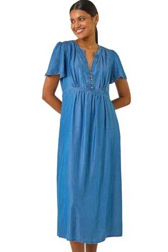Roman Originals V-Neck Midi Dress for Women UK - Ladies Everyday Holiday Spring Summer V-Neckline Comfy Soft Evening Vacation Work Party