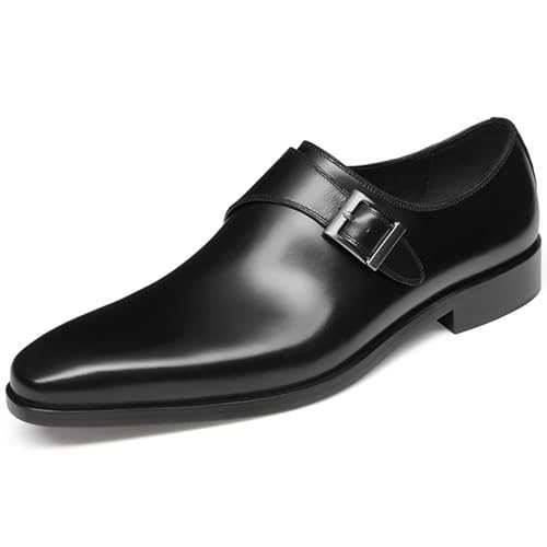 Mens Moccasins Retro Comfortable Monk Buckle Pointed Toe Low Heel Polished Leather Formal Tuxedo Shoes Fashion Business Shoes Oxford Shoes