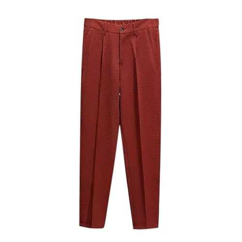 Suit Trousers Men's Chino Trousers Casual Business Suit Trousers Men's Stretch Trousers with Waffle Checked Cotton Sports Trousers Casual Leisure Trousers with Tight Fit Business Trousers for Men