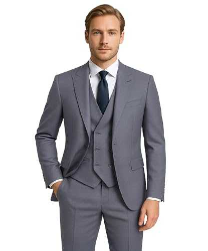 SIRRI Men’s Slim Fit Textured Formal Suit – 3-Piece Set for Business and Weddings