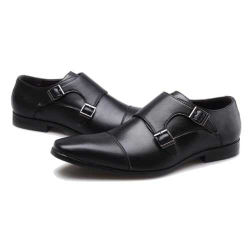 LMUIPMAA Mens Double Monk Strap Slip on Loafer Cap Toe Oxford Leather Shoes Formal Business Casual Dress Shoes for Men,Black,39 EU