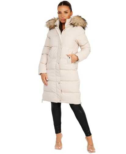 Lexi Fashion Women Maxi Longline Chunky Faux Fur Hood Padded Quilted Zipped Puffer Jacket