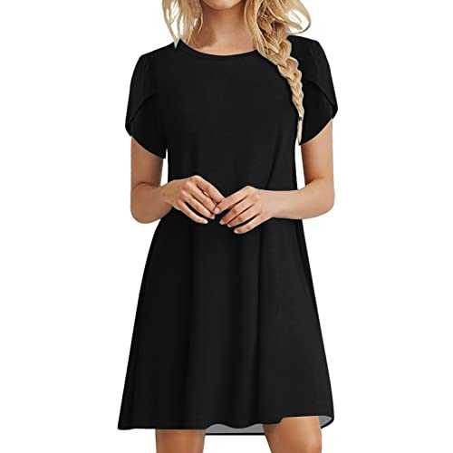 Sleeveless Dress for Women Womens Petal Sleeve Dresses Casual Loose Comfy Dress Crewneck Swing Beach Sundress with Pockets Long Sleeve Maxi Dresses for Women