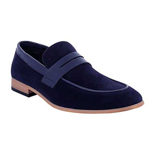 Men’s Suede Penny Loafers Retro Two Leather Shoes Smart Casual Slip on Slippers