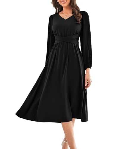 GRACE KARIN 2024 Women's V Neck Dress Casual Long Sleeve A Line Flowy Dresses Party Wedding Guest Dress