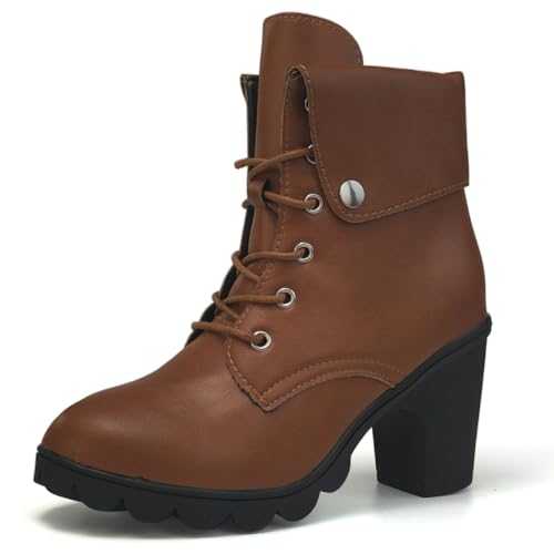 Dernolsea Ladies Ankle Boots, Lace Up Chunky Platform Block Heeled Ankle Boots for Women