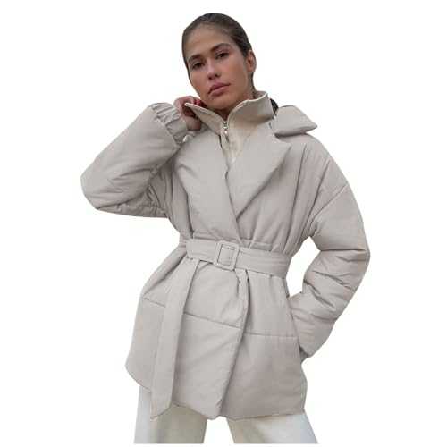 Berimaterry Women's Down Jacket Quilted Thicken Puffer Jacket Plus Size Solid Color Coat With Belt Slim Fit Waist Overcoat Mid-length Down Puffer Coats Fit Winter Clothing