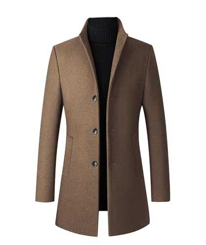 SOMTHRON Men's Trench Coat Wool Blend Slim Fit Top Coat Single Breasted Business Overcoat