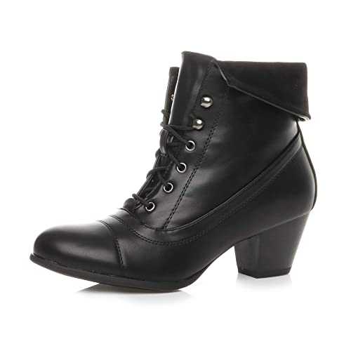 AJVANI Womens ladies mid heel lace up vintage fur cuff winter pixie ankle boots size