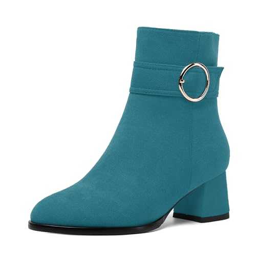 SKYSTERRY Womens Round Toe Outdoor Zip Casual Solid Suede Chunky Low Heel Ankle High Boots 2 Inch