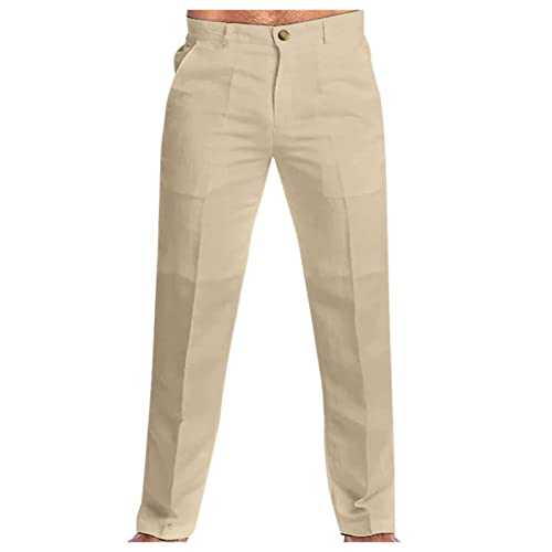 Men Linen Formal Trousers | Flat-Front Straight Leg Dress Trousers | Business Office Work Pants, Slim Fit Stretchy Smart Work Pants | Lightweight Comfort Suit Trousers | Casual Work Wear