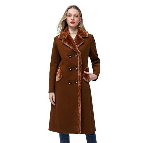 Aprsfn Women's Double-Breasted Notched Lapel Midi Wool Blend Pea Coat Jackets