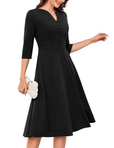 DRESSTELLS Women's Cocktail Dress 2025 Formal Wedding Guest Church Dresses with 3/4 Sleeves Prom Vintage Tea Party Evening