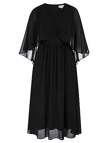 Hanna Nikole Women's Plus Size Cape Cocktail Dress V-Neck A-Line Chiffon Elegant Evening Dress