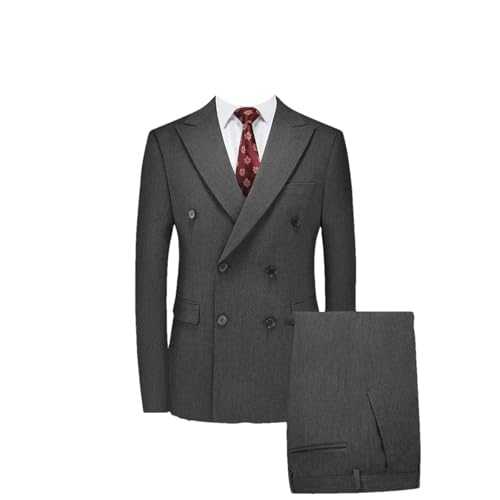 Men's Solid Color Business Suit – Two-Piece Set Casual Double-Breasted Blazer Groom Wedding Dress
