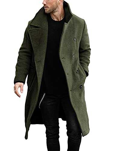 Makkrom Mens Double Breasted Trench Coat Casual Lapel Collar Business Winter Long Overcoats