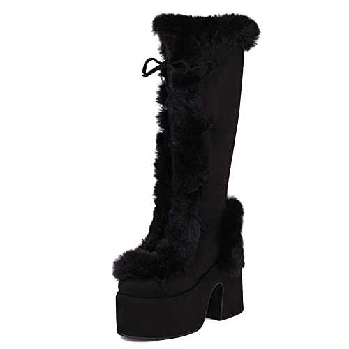 PAYDVOIER Winter Snow Platform Boots Christmas Boots Lace Up Zip Mid Calf Boots