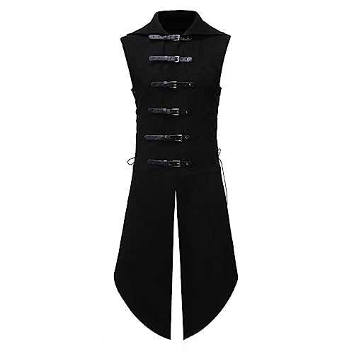 Men's Steampunk Jacket Gothic Lace Up Trench Coat Medieval Goth Sleeveless Clothing Vintage Cardigan Long Jacket Evening Dress Stage Outfit Victorian Windproof Coats Halloween Cosplay Costume Coat
