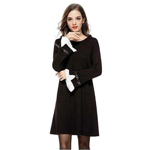Jumper Dress for Women Plus Size Crewneck Bow Flare Sleeve Knitted Winter Autunm Warm Casual Dress