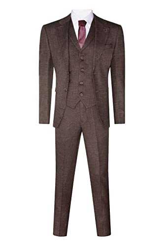 Mens Brown 3 Piece Suit Classic Tweed Herringbone Blinders 1920s Classic