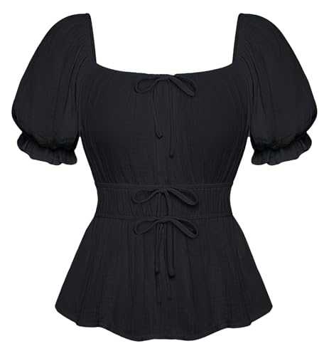 SCARLET DARKNESS Womens Renaissance Tops Square Neck Short Sleeve Elastic Waist Peplum Blouse