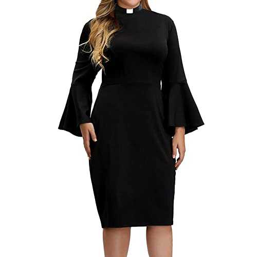 BPURB Church Dress for Women Plus Size Ruffle Bell Sleeve Flounce Clergy Pencil Dresses