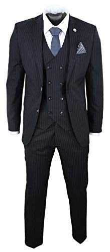 Mens 3 Piece Suit Gatsby 1920s Gangster Pinstripe Tailored Fit