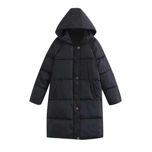 Womens Long Padded Coat Sale Clearance UK Winter Down Coats Hooded Fleece Outwear Warm Quilted Puffer Jackets Maxi Length Cotton Plush Jackets Outdoor Waterproof Comfy Thick Overcoat with Pockets Hood