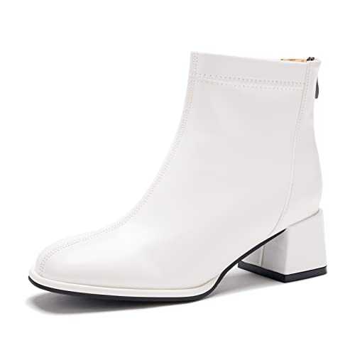 Fall Ankle Boots for Women Chunky Block Mid Heel Booties Back Zipper Fashion Short Boots