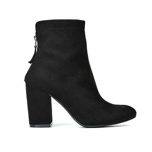 ESSEX GLAM Womens Booties Block Mid High Heel Ladies Faux Suede Party Fashion Heeled Ankle Boots Size 3-8