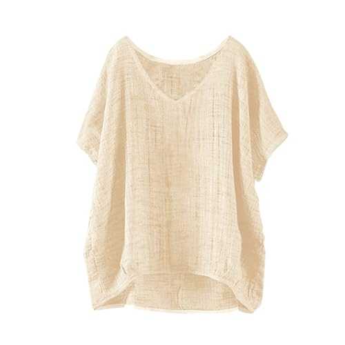 Linen Tops for Women UK Black Button Summer Shirt Sales Women's Summer Short Sleeve Solid Casual Loose Linen Top